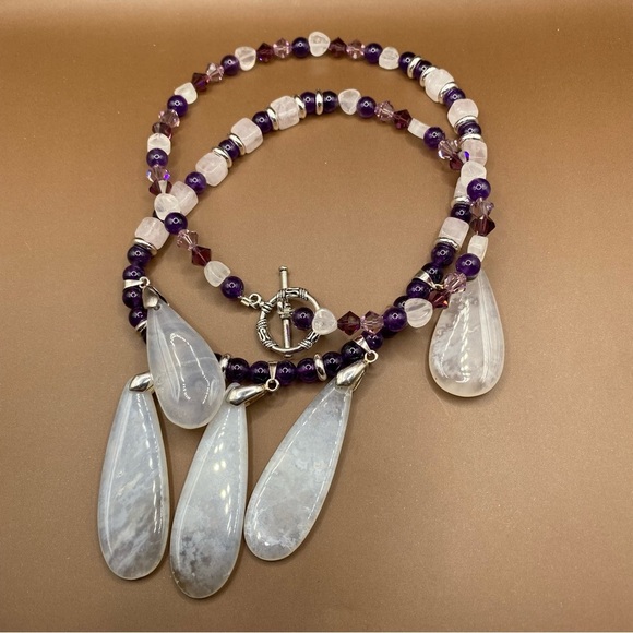 Chalcedony Tear Drop Tiered Statement Beaded Necklace - Picture 2 of 5